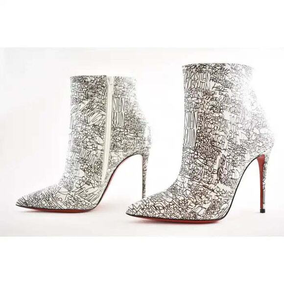 Christian Louboutin So Kate Booty 100 Black White Caligraf Heel Ankle Boot 35.5 - Picture 10 of 12